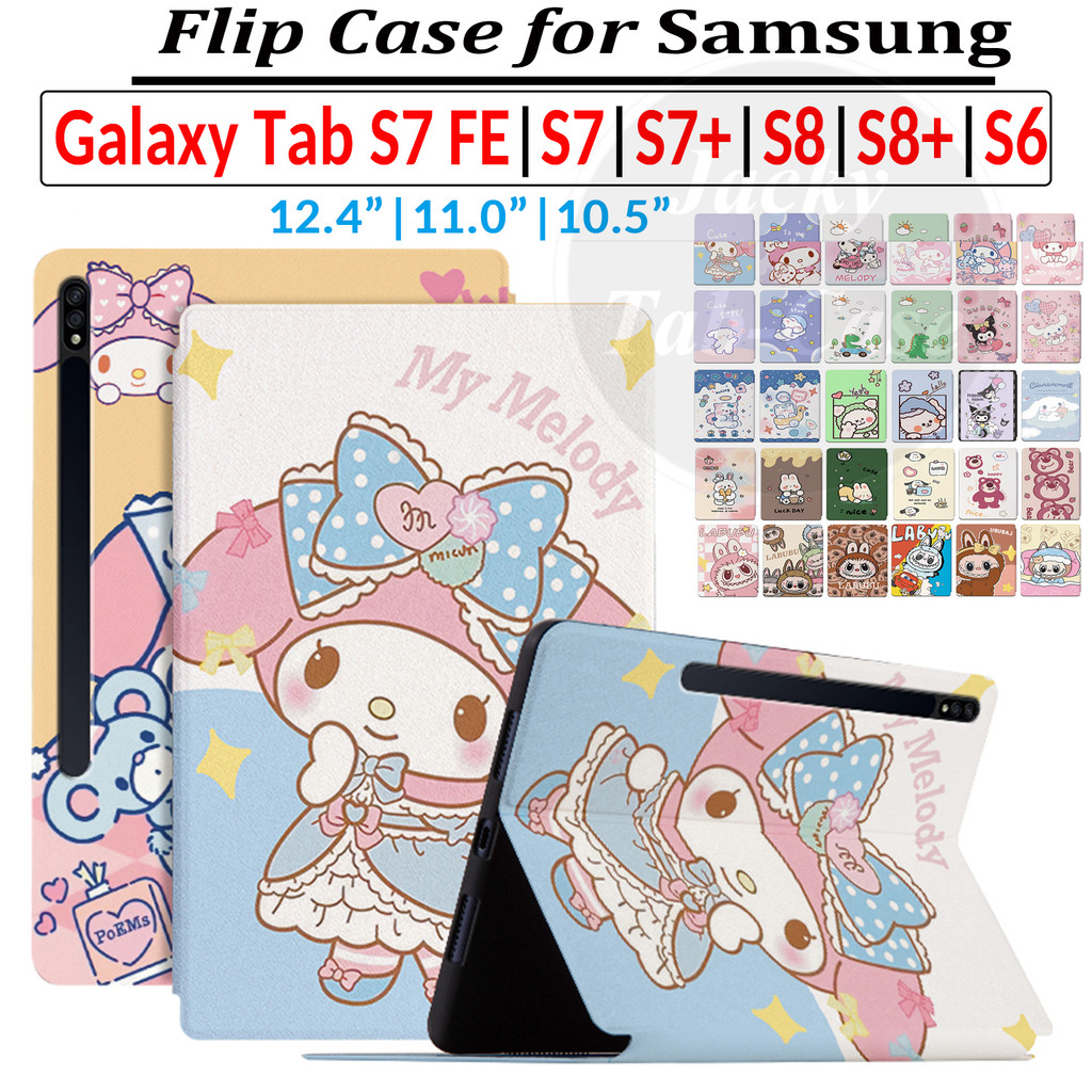 เคสหนัง PU แบบฝาพับ ลายการ์ตูนน่ารัก และขาตั้ง สําหรับ SAMSUNG Galaxy Tab S7 FE S7+ S8+ 12.4 นิ้ว S8 11.0 นิ้ว SM-X700 X800 SM-T870 T970 SM-T730 T733 T735