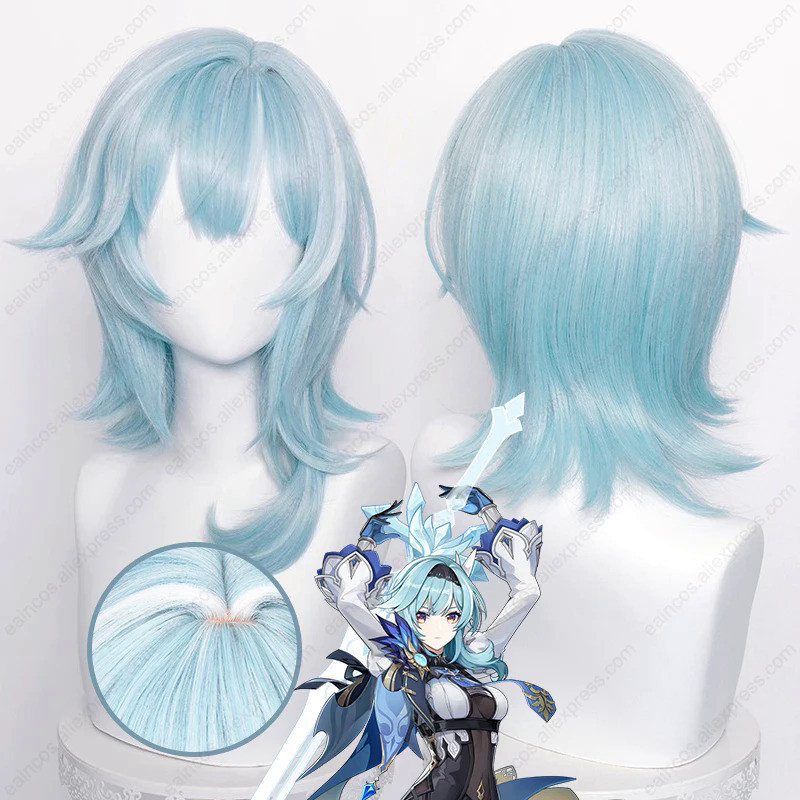 Eula Cosplay Wig 48cm Long Mixed Color Wigs Heat Resistant Synthetic Wigs Anime Wigs