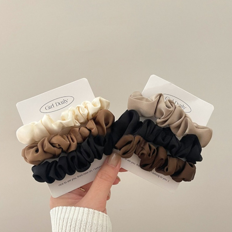 สีกากีมินินมผมหางม้าผมแหวนหัวเชือกผูกผม Scrunchies 3 ชิ้น/ล็อต