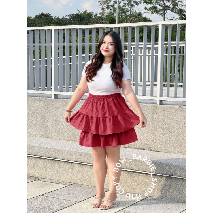 A018 🌹🎀🧸 กระโปรงพลีส ชั้นระบาย  เอว28-48