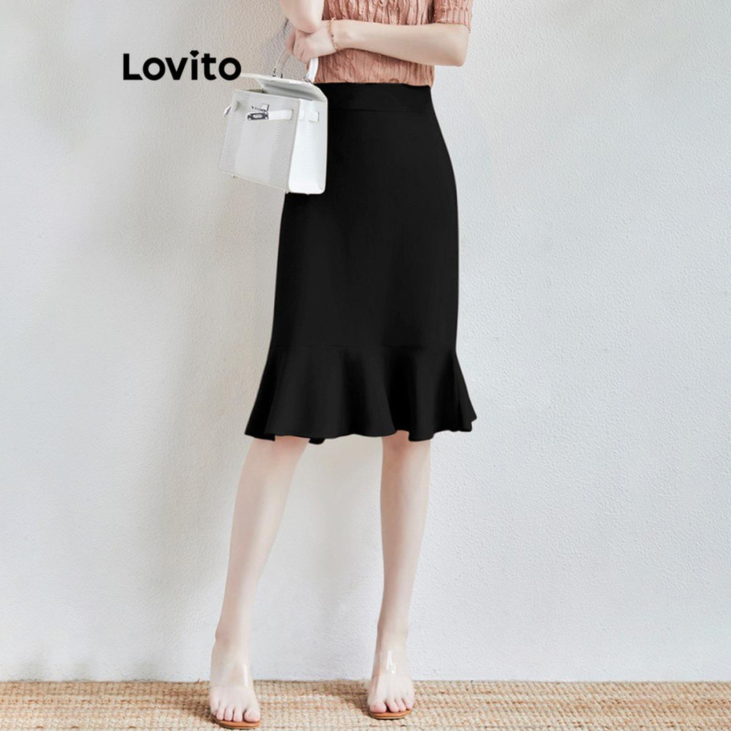 Lovito กระโปรงผู้หญิง เบสิก สีพื้น สไตล์หรูหรา LNE67319