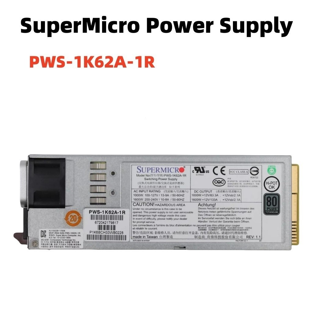 SuperMicro 1U 1000W/1600W 80+ ไทเทเนียม Redundadant แหล่งจ่ายไฟ P/N: PWS-1K62A-1R