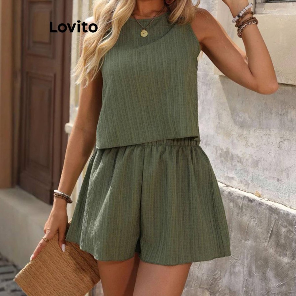 Lovito ชุดกางเกงขาสั้นผ้าแจ็คการ์ดสไตล์โบฮีเมียนสำหรับผู้หญิง LBL18400