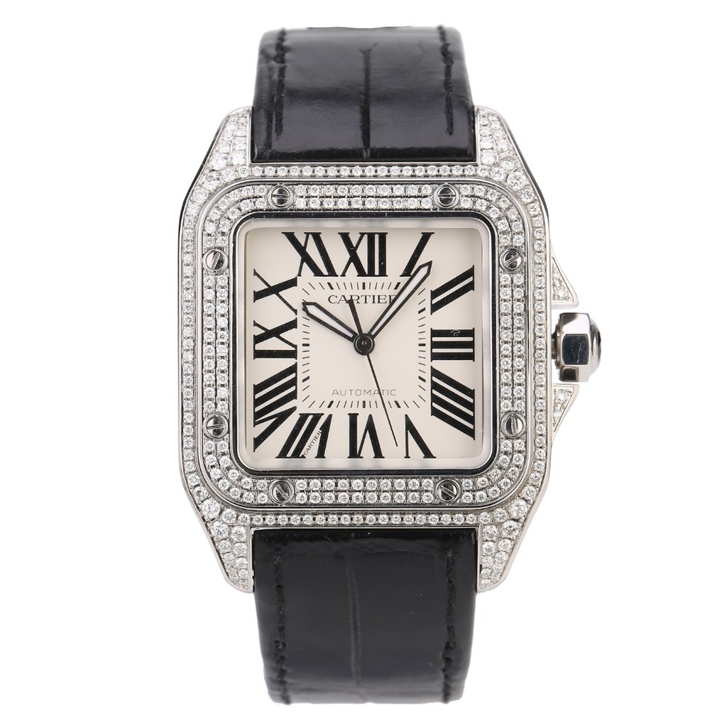 Cartier Cartier Watch นาฬิกาผู้ชาย Santos ขนาดใหญ่ด้านหลังเพชรนาฬิกากลไกอัตโนมัติ