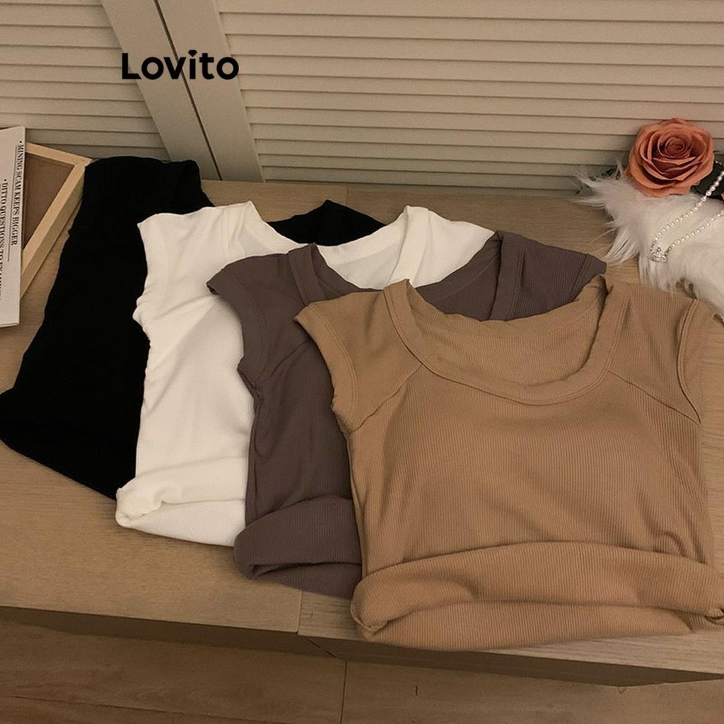 Lovito เสื้อกล้ามผู้หญิง มีโครง สีพื้น สไตล์ลำลอง LNE48101