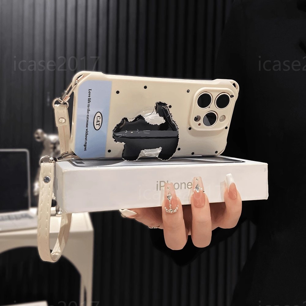 Cat Stand เคสโทรศัพท์เชือกเส้นเล็กสี่มุม Samsung S25 S24 S23 FE S22 S21+Note20 Ultra M32 Crossbody ป้องกัน - รูปที่ 5