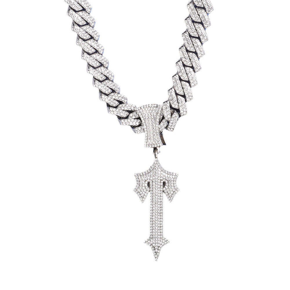 [RSQ] Hip-hop Diamond-Studded Letter I สร้อยคอจี้ยุโรปอเมริกันขายร้อนคุณภาพสูงตัวอักษรโซ่คิวบา