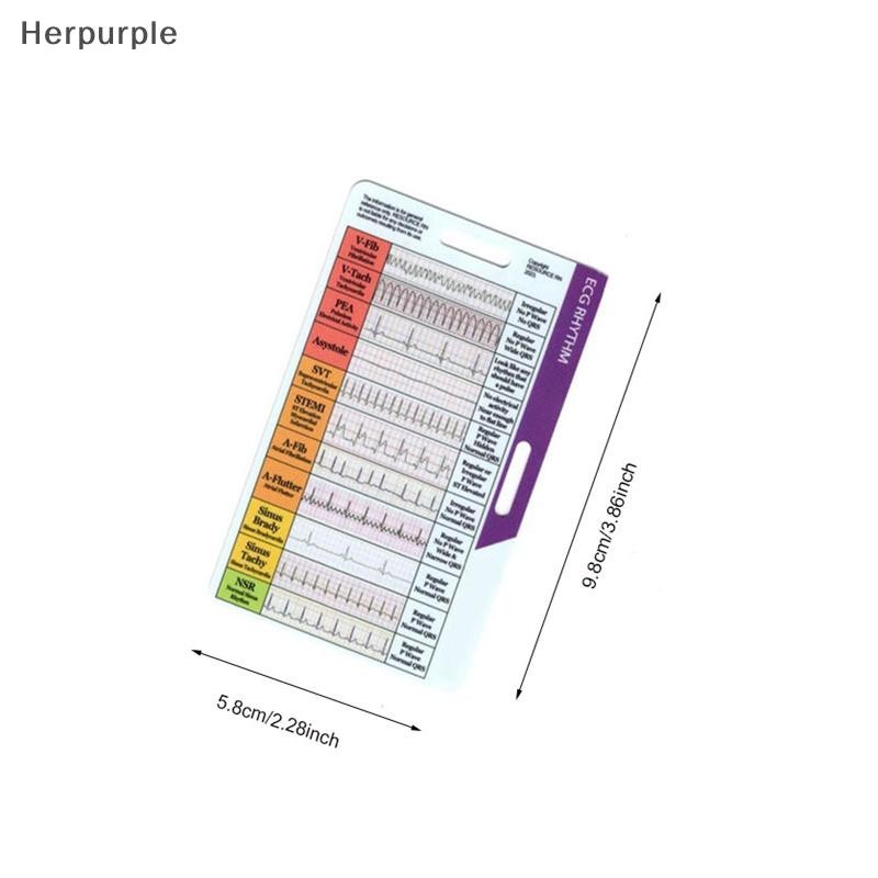 Herpurple ECG/EKG Rhythm Pocket Card การออกแบบสองด้าน EKG Rhythm Interpretation Badge Card ECG Rate Pocket Cards EKG Calipers TH