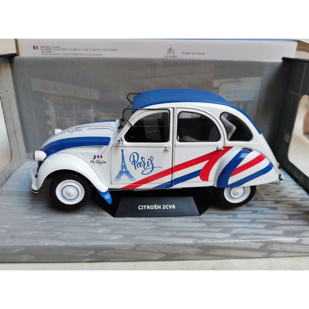 [คลังสินค้าพร้อม] SOLIDO 1/18 CITROEN 2CV6 1982 CITROEN รถรุ่นโลหะผสมปารีสหอไอเฟลภาพวาดสามารถเปิดซ้า