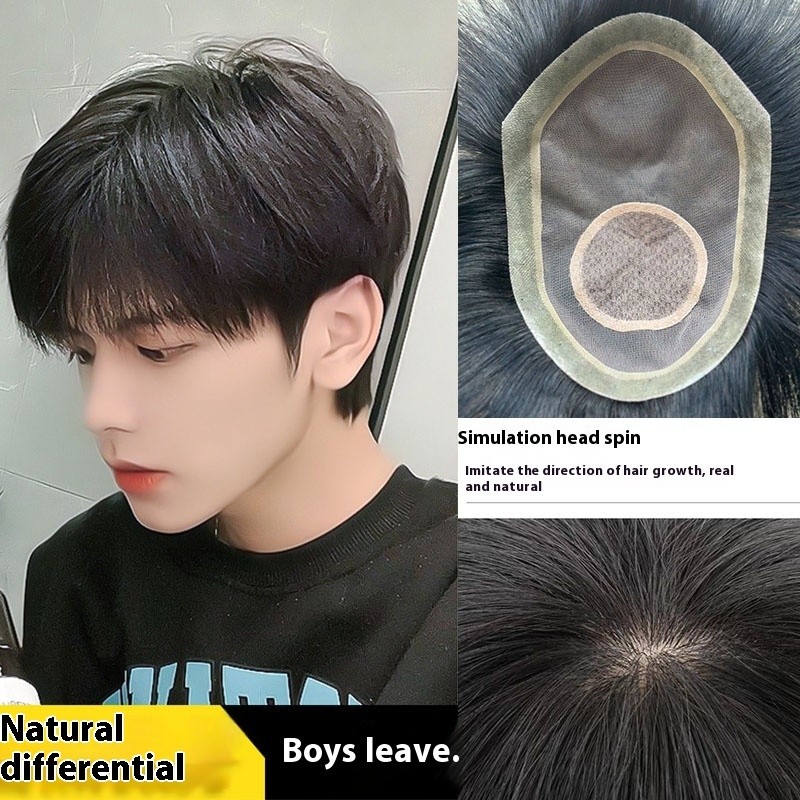 3 # สุทธิผ้าไหม Top Fine ตัดผู้ชาย Toupee 100% ผมมนุษย์ไม่มีปมธรรมชาติดู Toupee ผมเปลี่ยนทนทาน Toupee ผมตรงวิกผมธรรมชาติ Hairline
