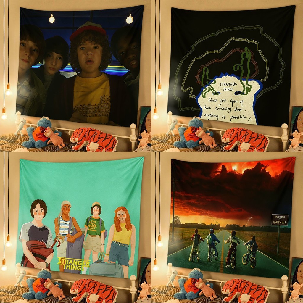 จัดส่งจากไทย Agirl [5000+ รีวิว] พรมผ้าพื้นหลัง Stranger Things ตกแต่งหอพักอนิเมะ