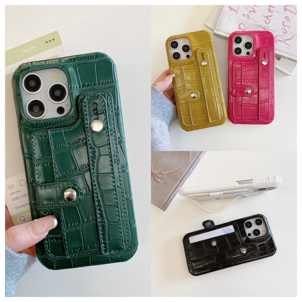 สายรัดข้อมือหนังสําหรับ IPhone 16e 16 15 Pro Max 14 Plus 13 12 11 Promax Xs Max X Xr 16promax 15promax 14promax 13promax 12promax ผู้ถือบัตรฝาครอบโทรศัพท์
