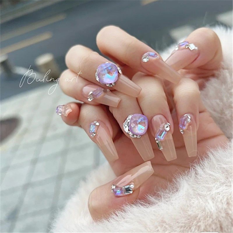 Mocha Symphony Fat Square K9 Diamond Handmade Nails ผลิตภัณฑ์สําเร็จรูปที่ถอดออกได้สวมใส่เล็บ