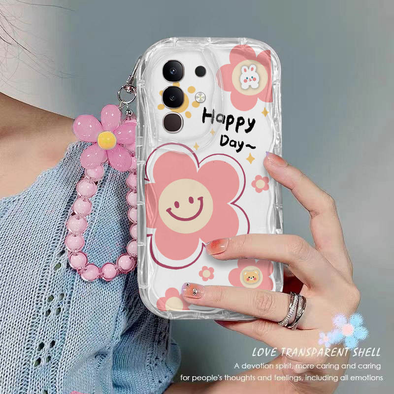 เคส Vivo Y29 4G เคสโทรศัพท์ใส ดอกไม้ เชือกห้อยลูกปัด เคสโทรศัพท์กันกระแทกแบบใส