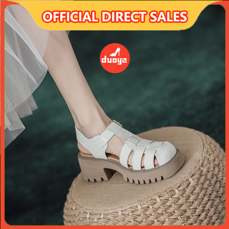 Duoya Factory รองเท้าแตะแพลตฟอร์ม หนังนิ่ม ส้นหนา สไตล์โรมัน แฟชั่นฤดูร้อน สําหรับผู้หญิง ส่งฟรี
