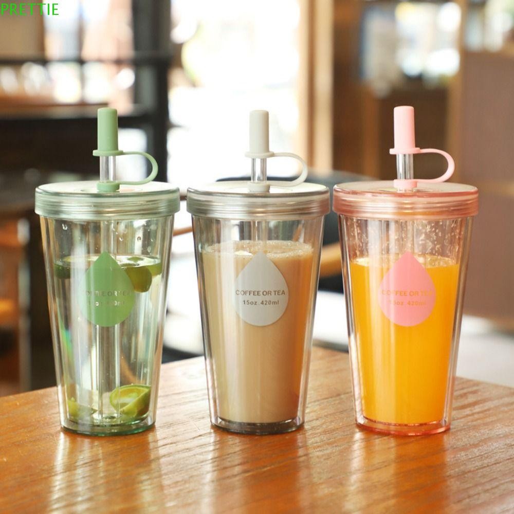 เตรียม ถ้วยแก้วพลาสติก,ผนังคู่นํามาใช้ใหม่ถ้วยกาแฟเย็นทําความสะอาดง่ายที่มีฝาปิดถือถ้วยน้ําพลาสติก เครื่องดื่ม