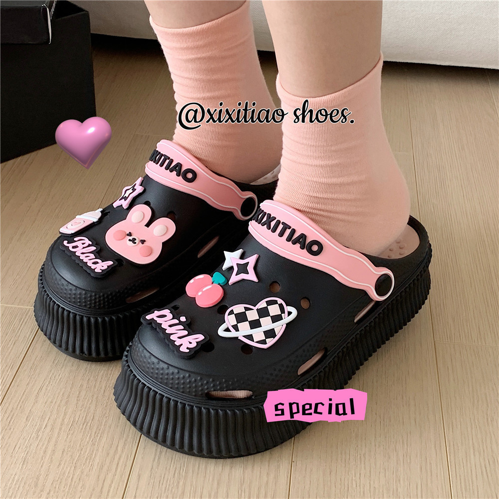 ฉี่ รองเท้าแตะวันหยุดหญิงฤดูร้อนนุ่มน่ารักกระต่ายน่ารักหวานเย็นสไตล์สีคมชัด