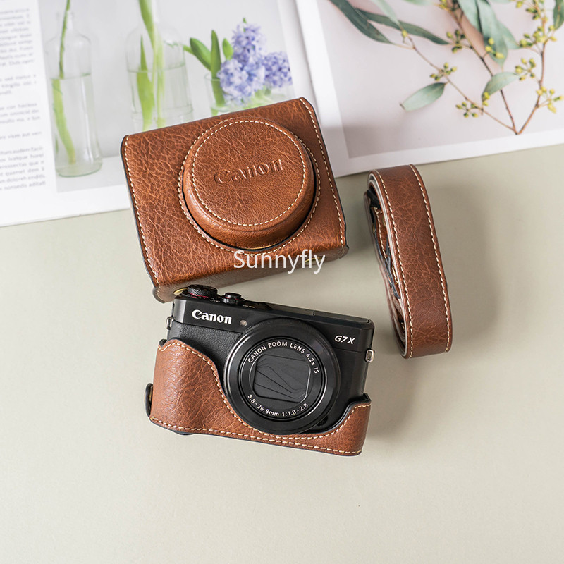 Sunnyfly ใหม่หรูหรา handwork กล้อง PU กระเป๋าหนังกล่องสําหรับ canon G7X2 G7X3 G7X Mark ii iii แขนป้องกัน shell