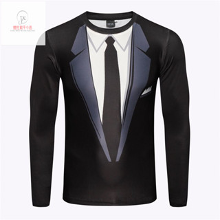 ชุดสูททางการพิมพ์ลาย 3 มิติ เน็คไท เสื้อยืดแขนยาวพิมพ์ลายส่ว…