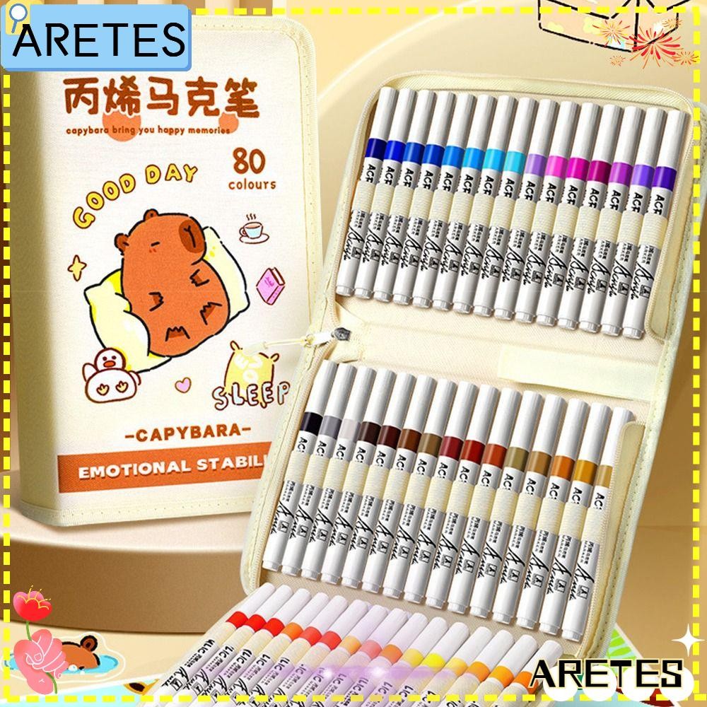 ARETS Capibara เด็กปากกาอะคริลิค,สีถาวรกันน้ํา Graffiti Marker ปากกา, Professional 12/24/36/48 สีเครื่องเขียนวาดภาพวาดปากกานักเรียน