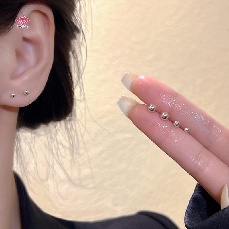 HWETR Simple Round Ball ต่างหูแฟชั่นต่างหูสตั๊ดขนาดเล็กสําหรับผู้หญิงหูกระดูก Studs S925 เข็มเงิน Hypoallergenic ต่างหูใหม่