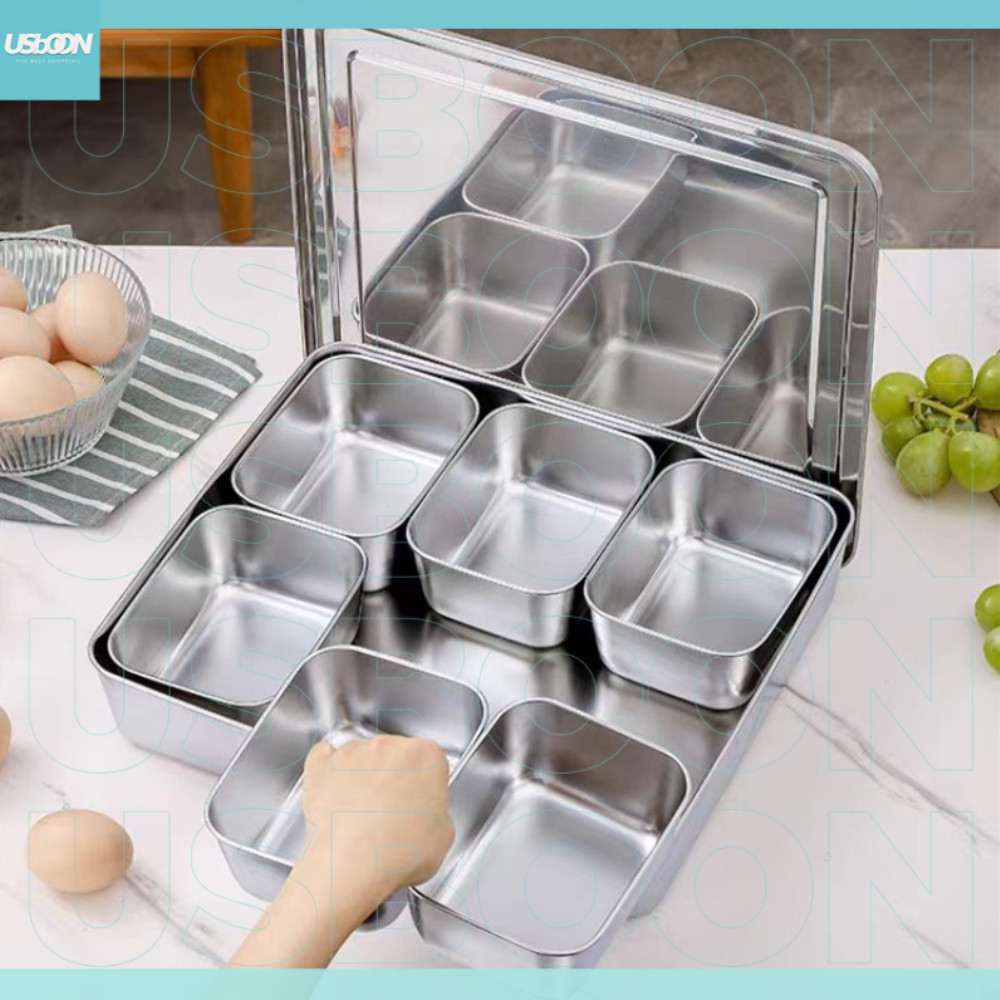 usboon กล่องใส่เครื่องปรุงสแตนเลส มีฝาปิด สไตล์ญี่ปุ่น seasoning storage box