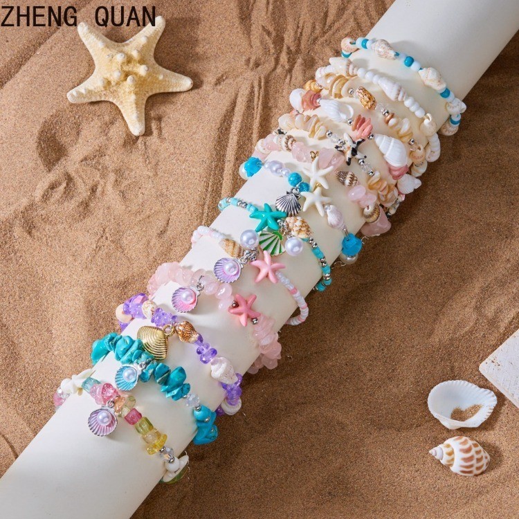 Boho สร้อยข้อมือหินสีสันสดใสปลาดาวสร้อยข้อมือเครื่องประดับชายหาดสําหรับผู้หญิงแฟชั่นฤดูร้อนเทศกาลวันหยุดอุปกรณ์เสริม