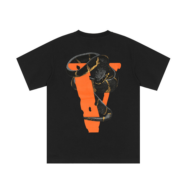 แนวโน้มแฟชั่น Vlone FAST Snake Black Mamba พิมพ์ Big V แขนสั้น Hip Hop เสื้อยืดผู้ชายและผู้หญิงหลวม 