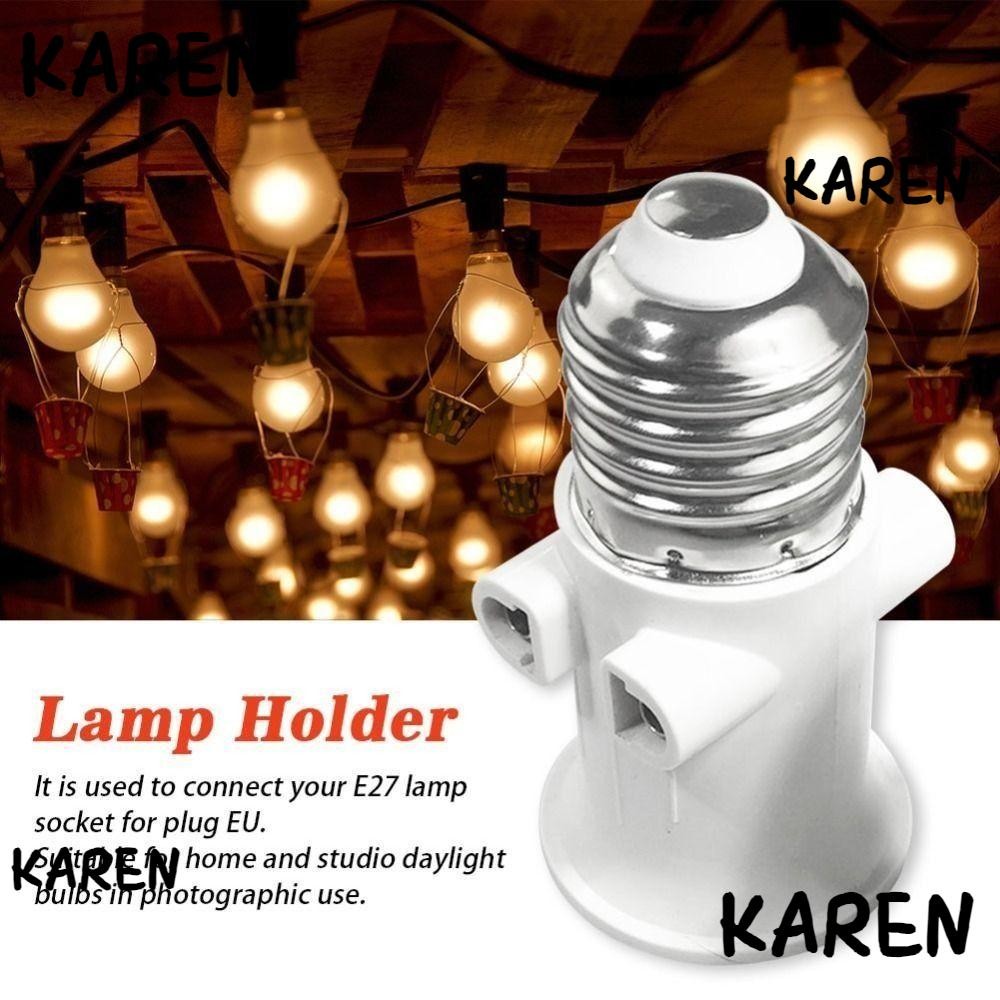 KAREN E27 EU อะแดปเตอร์หลอดไฟ LED สีขาว ขั้วต่อ ABS พร้อมปลั๊ก EU สําหรับโคมไฟ