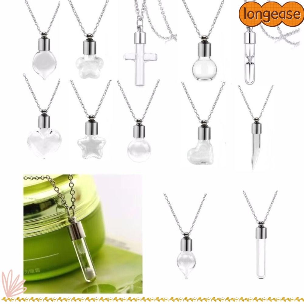 สร้อยคอขวดแก้ว LONGE, ขวดอวยพรแก้วใสแบบเติมได้, พร้อมโซ่ที่ระลึก DIY น้ําหอม Vial จี้