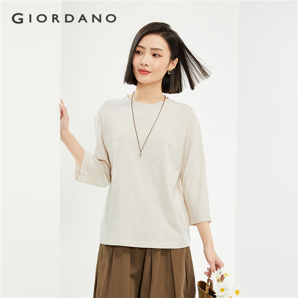 GIORDANO WOMEN Slub cotton 3/4 sleeve crewneck tee 05325412