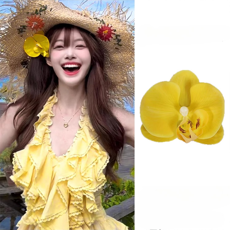 สวยงาม ฟาแลนนอปซิส ดอกไม้กิ๊บคลิปด้านข้างเรียบคลิปเครื่องประดับผม
