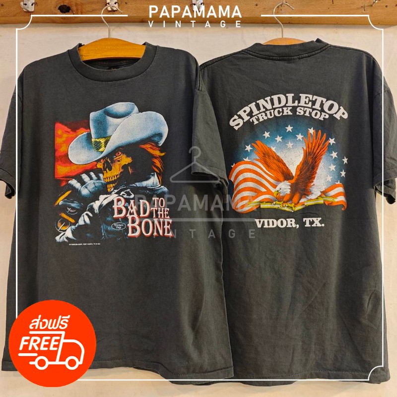 [ HARLEY - DAVIDSON ] BAD TO THE BONE BIO WASHED tag USA เสื้อทัวร์ ฮาเลย์เด เสื้อวินเทจ papamama vintage shirt