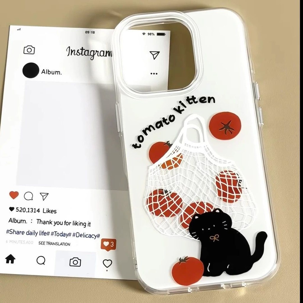Tomato Net Pocket Black Cat เหมาะสําหรับ iPhone 16 15 14 13 12 11 Pro Max XXrXs Max 7 8 Plus SE2020 
