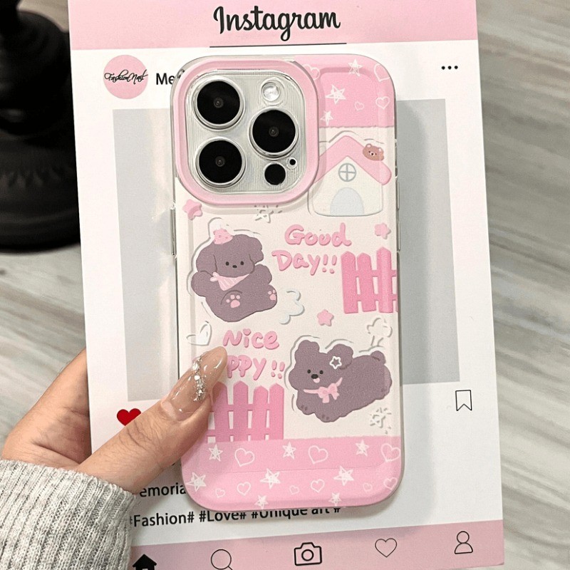 ปลอกสําหรับiPhone 16 15 14 13 12 11 Pro Max 16E XR X XS Max 7 8 Plus SE2 มินิน่ารักสุนัขมีความสุขGraffitiโบว์ดอกไม้รักเชอร์รี่ลูกสุนัขใสกันกระแทกTPU Soft Cover - รูปที่ 2