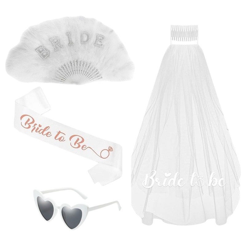 WIT Veil เจ้าสาวสายสะพายเจ้าสาว Western Veil แว่นตากันแดดไข่มุกพัดลมสําหรับ Bachelorette Party