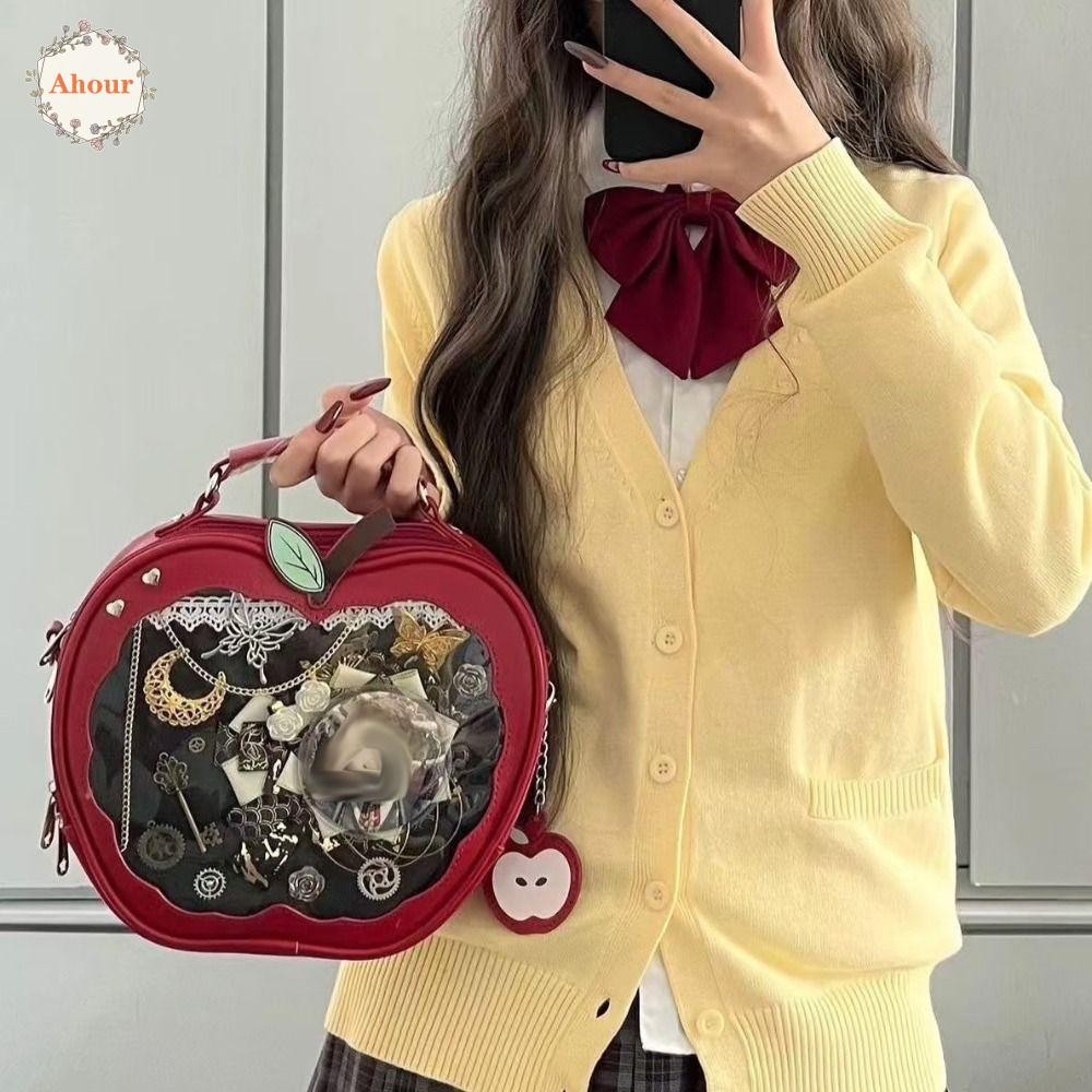 AHOUR Kawaii Itabag ใส ซิป PU, กระเป๋าไอดอลแฟชั่น, กระเป๋าสตางค์ผ้าฝ้ายหวาน, กระเป๋าเป้สะพายหลังผู้หญิง