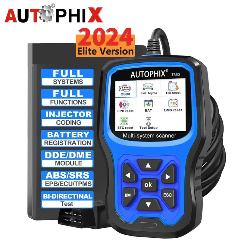 AUTOPHIX 7360 สำหรับ Toyota เครื่องสแกน OBD2 ทุกระบบ เครื่องมือวินิจฉัย EPB TPMS BMS BAT รีเซ็ตน้ำมั