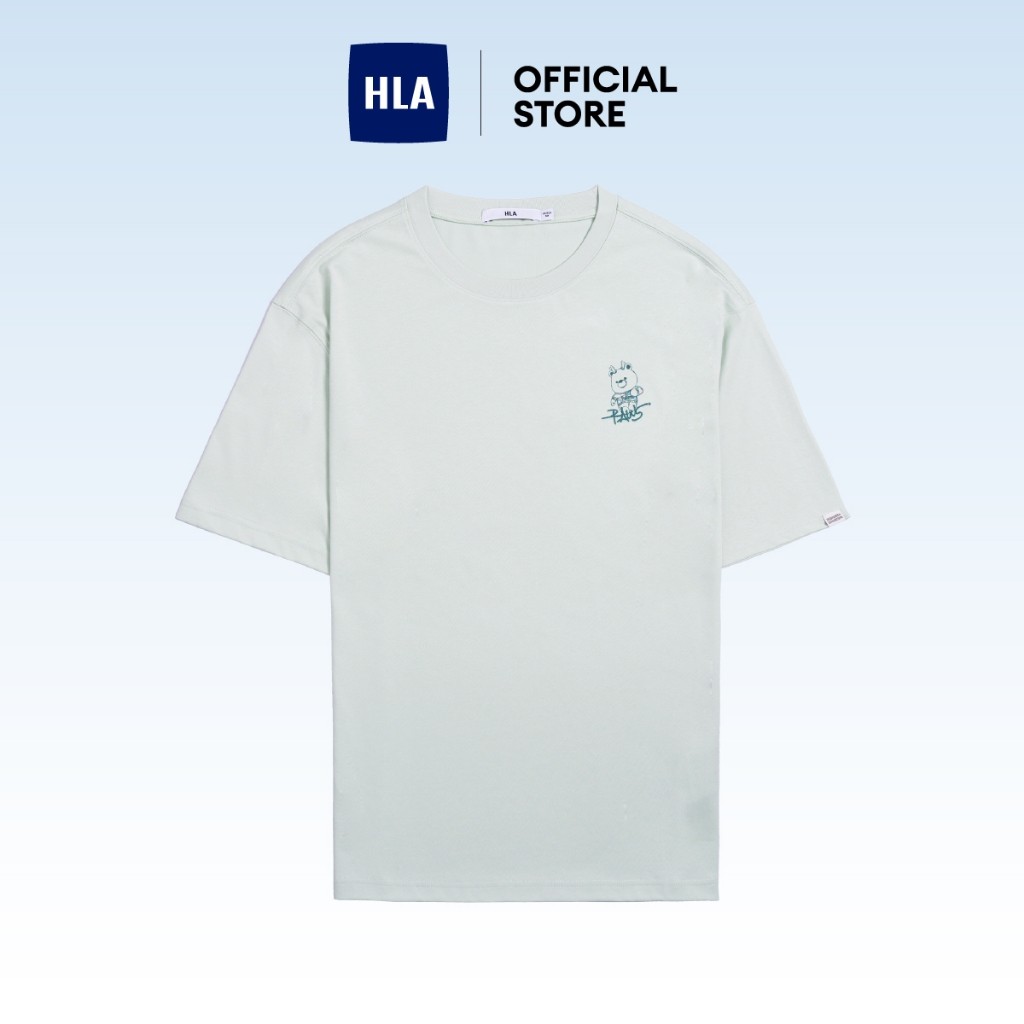 ขายร้อน HLA การ์ตูนหมีพิมพ์สบาย 200gsm ลําลองหลวมรอบคอ 100% Premium Cotton เสื้อยืดแขนสั้นสําหรับชาย