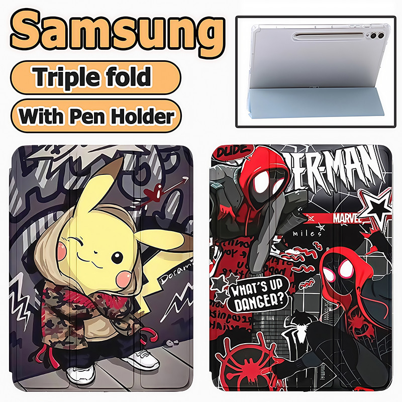เคสฝาพับ Samsung Galaxy Tab S6lite S7 S8 S9 S10 S7FE S9FE A8 A9 A9+ เคส Samsung Galaxy Tab S7+ S8+ S9+ S9FE+ Spider-Man  Case Samsung