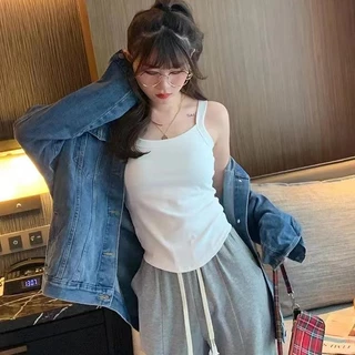 YY102 เสื้อกล้ามสายเดี่ยวผ้าฝ้าย ผู้หญิงพร้อมฟองน้ำแบบบาง สีพื้น น่ารักเหมาะกับวัยใส