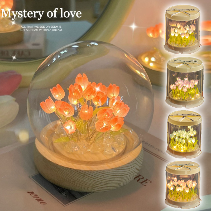 ดอกไม้อมตะ DIY ทิวลิป สวยงาม ไฟกลางคืน ตกแต่งห้อง ของขวัญวันเกิด