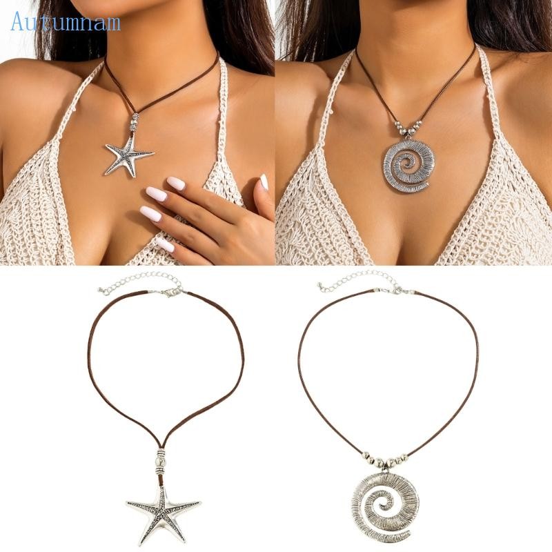 Autu โลหะผสมปลาดาวเปลือกหอยสร้อยคอวันหยุดสไตล์ Conch จี้ Choker สร้อยคอปลาดาวคอ Choker เฉพาะ Jewelr