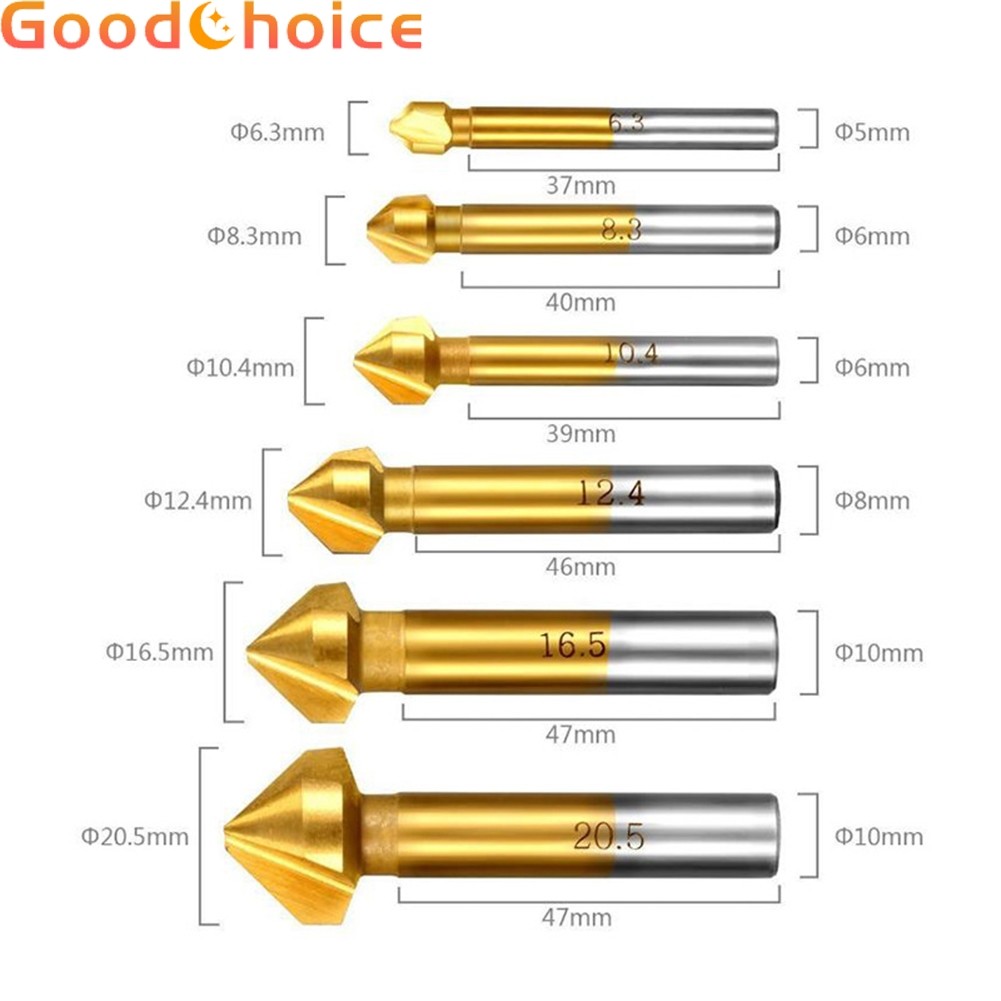 Good3Flute Countersink เจาะ Bit 90 องศา Chamfering เครื่องมือ Chamfering เครื่องตัด 6.3-20.5 มม.