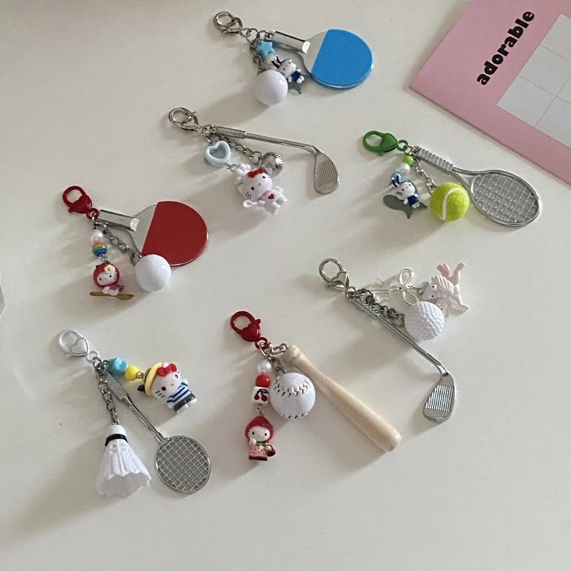 Sanrio Hello Kitty Sports Series พวงกุญแจน่ารักการ์ตูนแบดมินตันปิงปอง Paddle Golf เบสบอล Creative จี้กระเป๋าเป้สะพายหลังตกแต่งของขวัญ