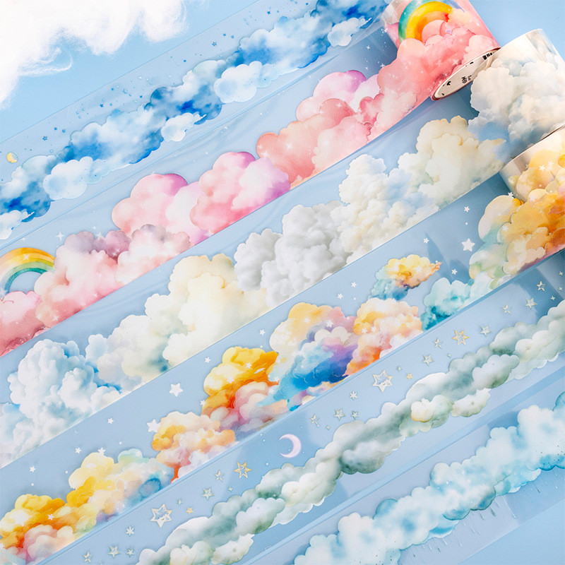 ทิวทัศน์ที่สวยงาม Cloud Washi เทปสไตล์ญี่ปุ่น Masking Tape ชุดตกแต่งสําหรับศิลปะ DIY งานฝีมือ Journal Supplies Planners สมุดภาพการ์ดห่อของขวัญ