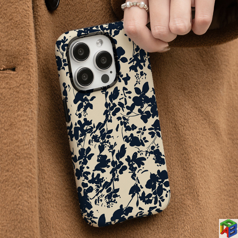 สําหรับ iPhone15/16Promax Feilin 2-in-1 เคสโทรศัพท์สีน้ําเงินเข้มดอกไม้กรณี 12/13/14pro ขั้นสูง Double-Layer แฟชั่น 11/12 7/8Plus กรณี