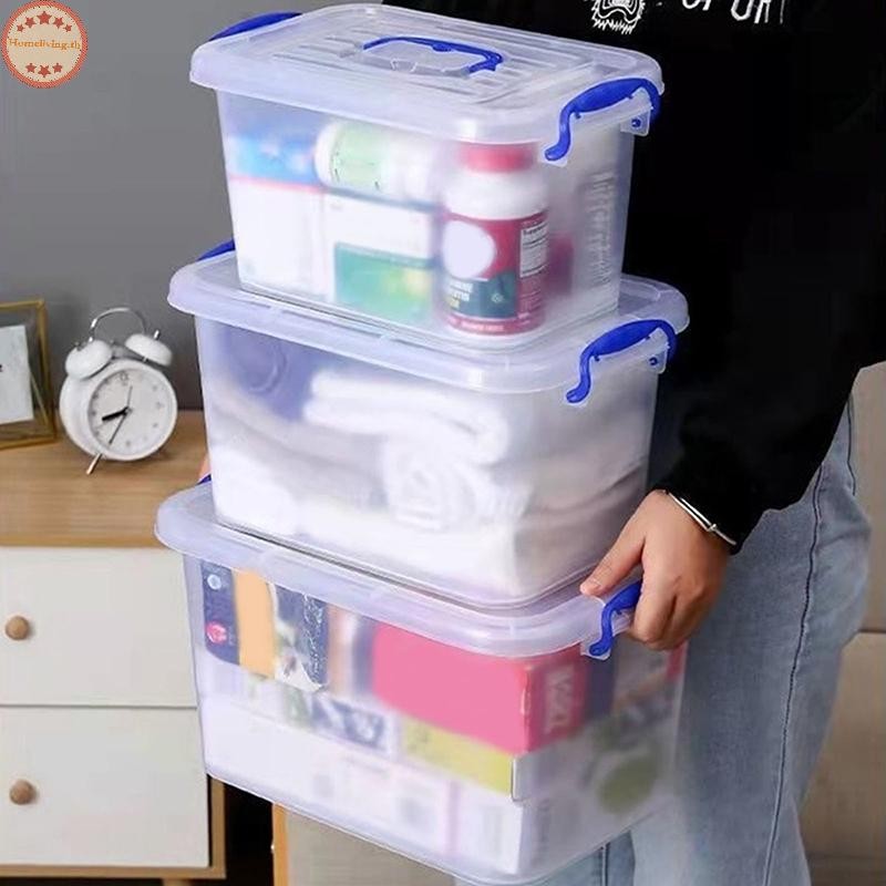 บ้าน แบบพกพาหนาโปร่งใสกล่องเก็บกล่องพลาสติกที่มีฝาปิดกล่องเก็บของเล่นเสื้อผ้าขนมขบเคี้ยวจิปาถะกรณีการจัดเก็บ ไทย