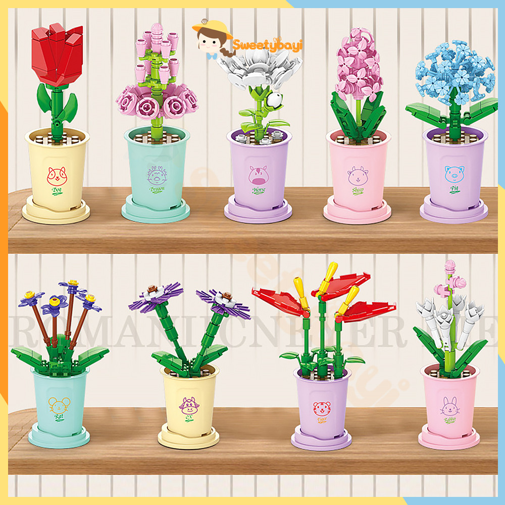 SWEETYBAYI จิ๊กซอว์ diy เสริมทักษะ รูปช่อดอกไม้ประดิษฐ์ อิฐของเด็กเล่น ของเล่นสําหรับเด็ก พัฒนาความสามารถในการลงมือ