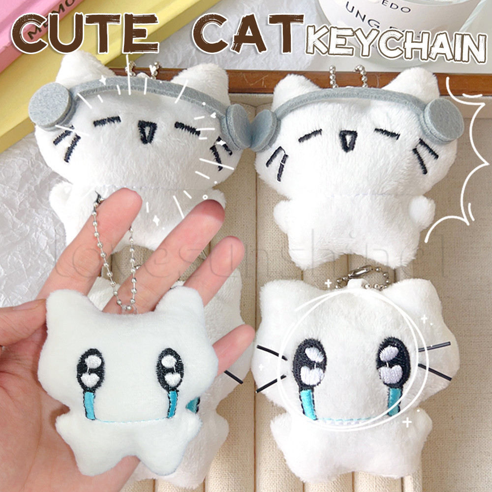 ตุ๊กตาร้องไห้ลูกแมวตุ๊กตาจี้-สําหรับกระเป๋า,โทรศัพท์มือถือ-การ์ตูนน่ารักหูฟังแมวพวงกุญแจ-กระเป๋าเป้สะพายหลังแขวนเครื่องประดับเสน่ห์-รถพวงกุญแจอุปกรณ์ต